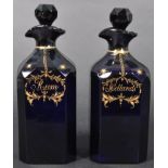 PAIR OF 19TH CENTURY GEORGE III BRISTOL BLUE DECANTERS