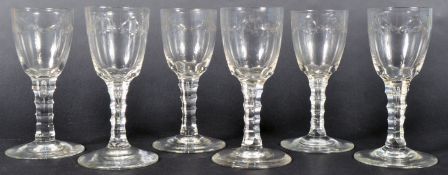 SET OF SIX 19TH CENTURY FACET CUT STEM DRINKING GLASSES