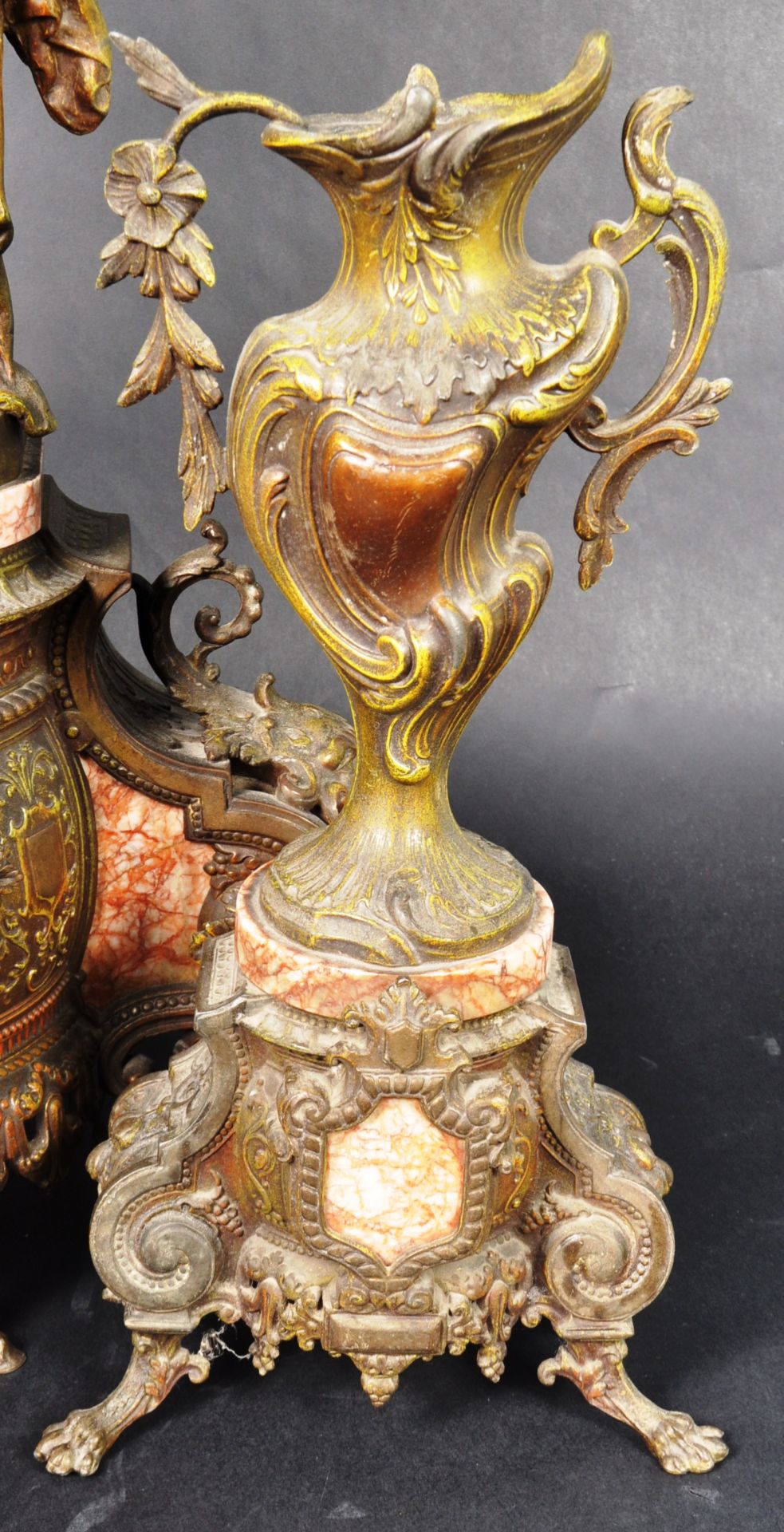19TH CENTURY FRENCH SPELTER & MARBLE TABLE CLOCK & GARNITURES - Image 6 of 12