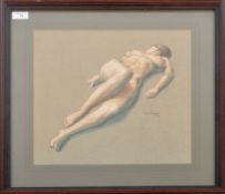 IAN CRYER (B. 1959) - CHALK AND PASTEL OF A RECUMBENT NUDE LADY