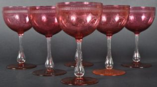 SET OF 19TH CENTURY BOHEMIAN CRANBERRY WINE GLASSES