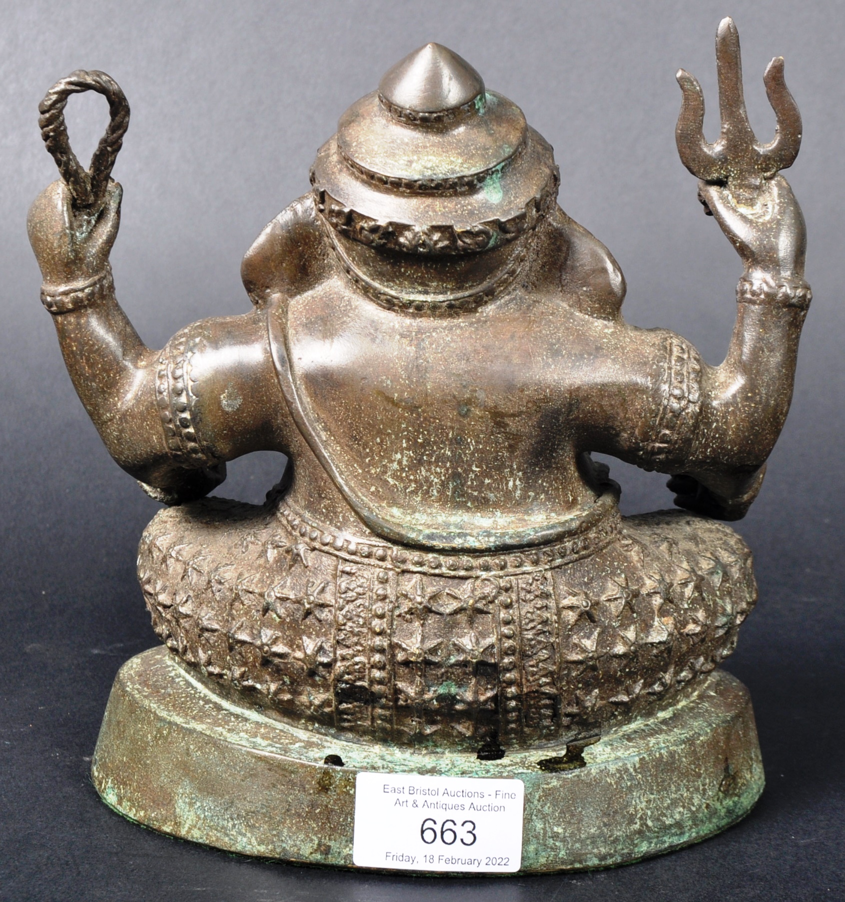 19TH CENTURY INDIAN HINDU BRONZE FIGURE OF GANESH - Image 7 of 7