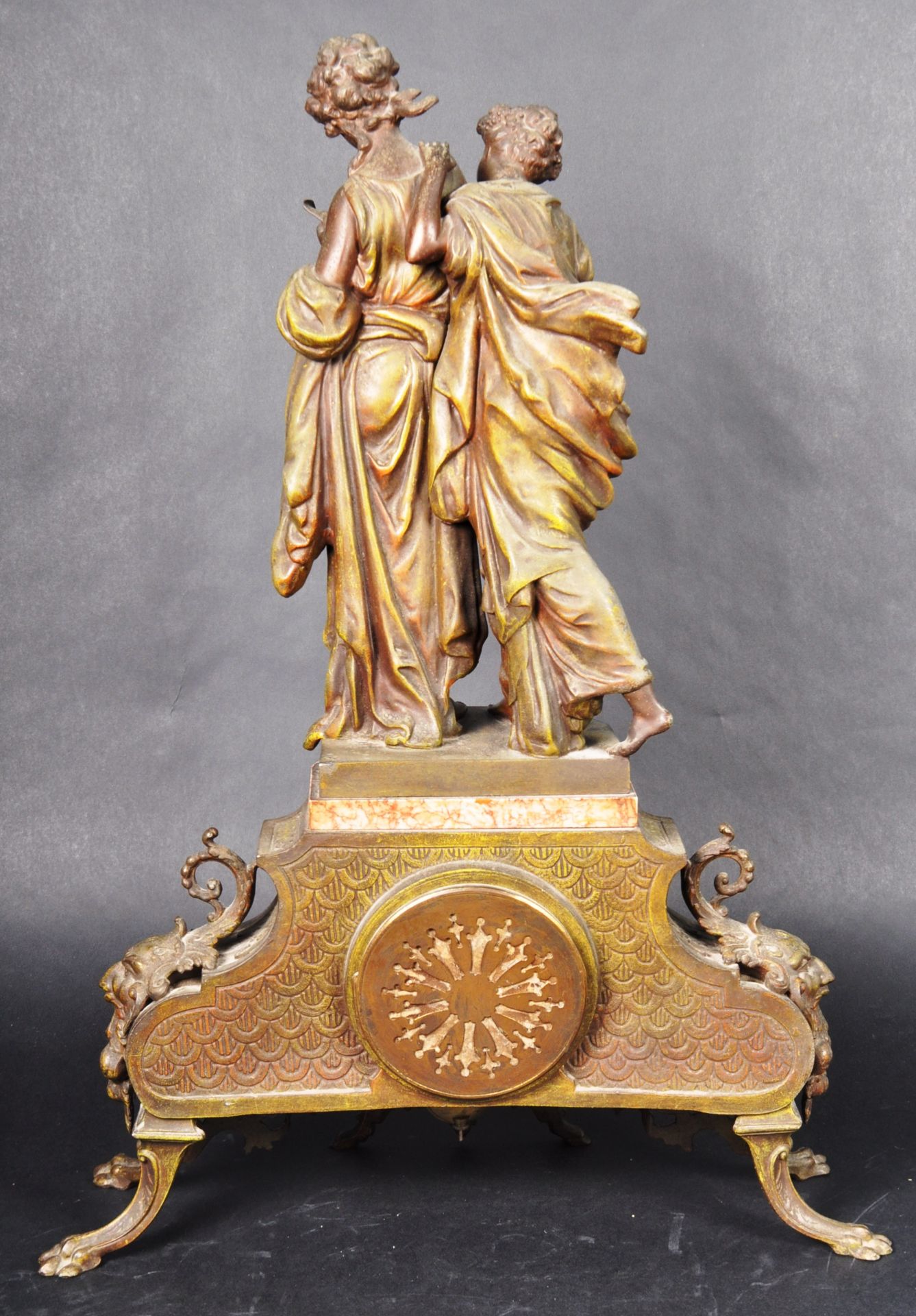 19TH CENTURY FRENCH SPELTER & MARBLE TABLE CLOCK & GARNITURES - Image 12 of 12