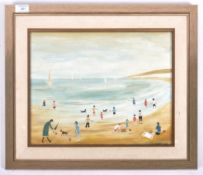 MID 20TH CENTURY OIL ON BOARD PAINTING IN THE MANNER OF LOWRY