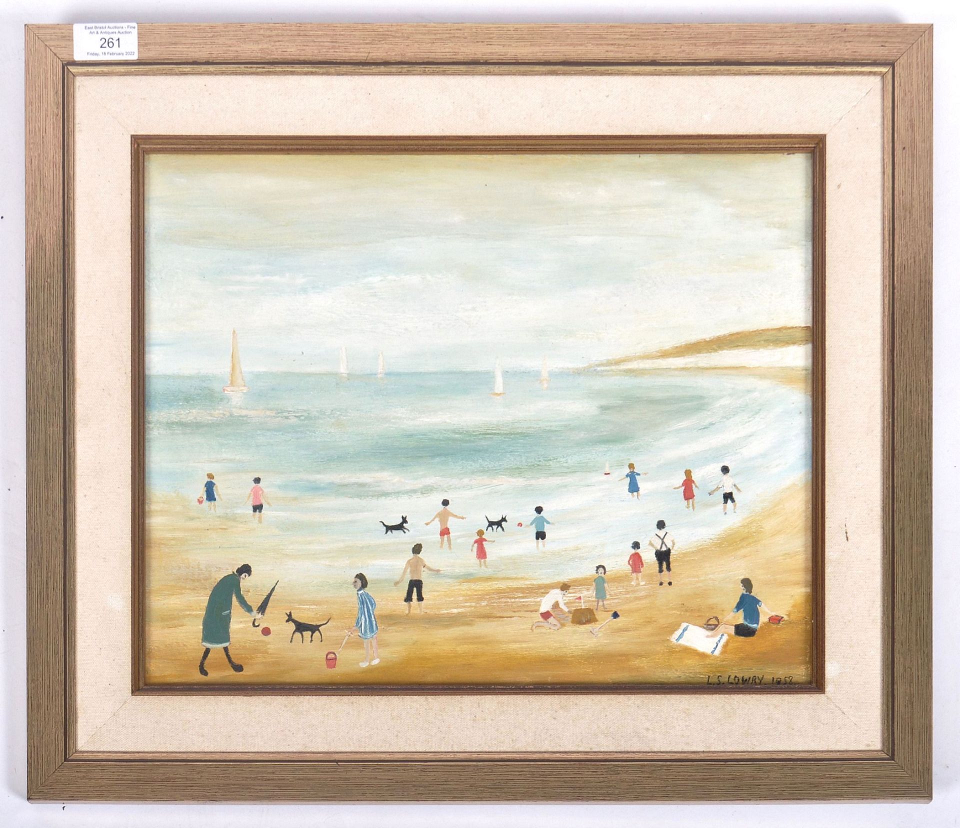 MID 20TH CENTURY OIL ON BOARD PAINTING IN THE MANNER OF LOWRY