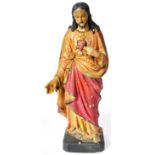 LARGE 19TH CENTURY CARVED SACRED HEART CHRIST STATUE