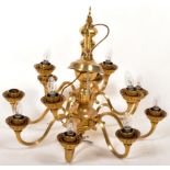 LATE 20TH CENTURY LARGE TWELVE ARM BRASS CHANDELIER