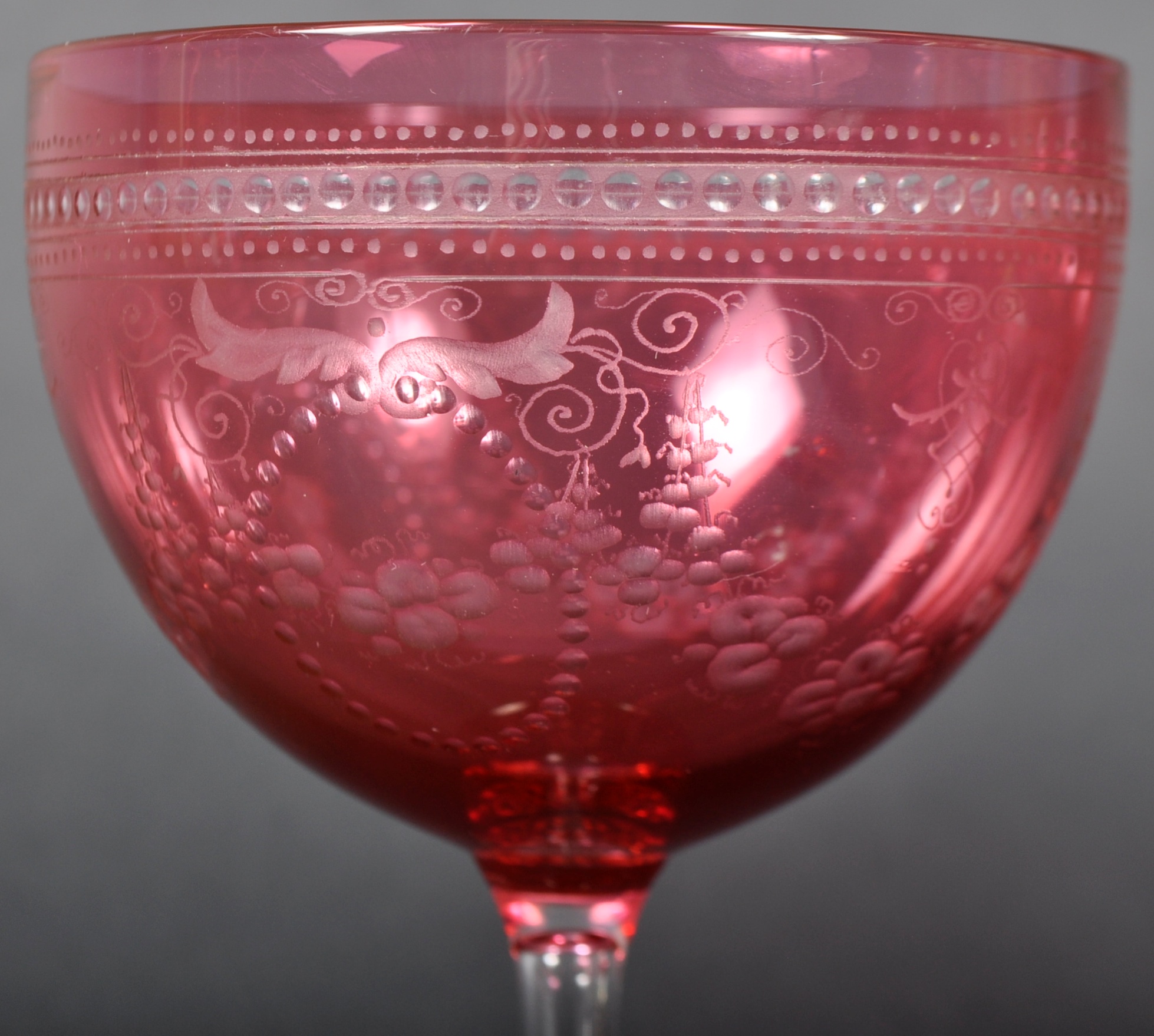 SET OF 19TH CENTURY BOHEMIAN CRANBERRY WINE GLASSES - Image 5 of 8