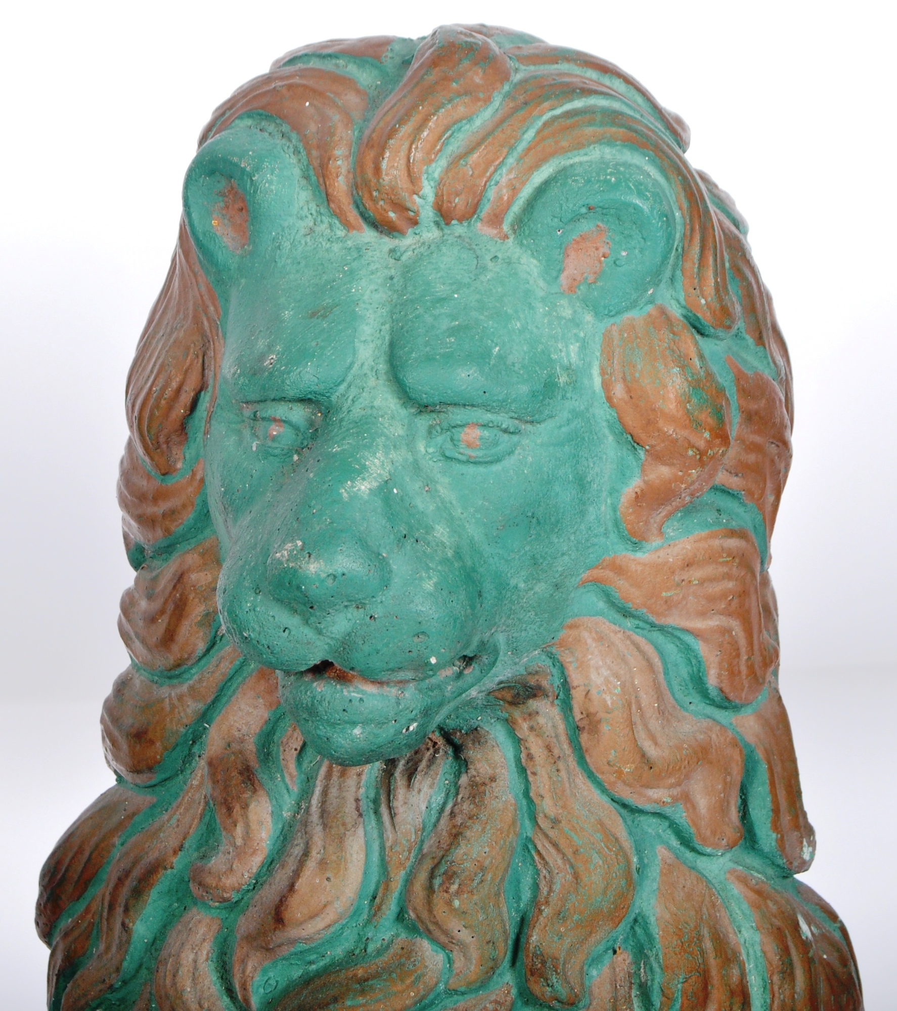 MATCHING PAIR OF PAINTED RECONSTITUTED STONE LION FIGURES - Image 8 of 12