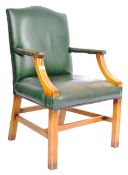 REGENCY STYLE MAHOGANY AND GREEN LEATHER LIBRARY CHAIR