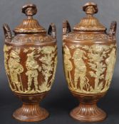 MATCHING PAIR OF 19TH CENTURY DUTCH POTTERY TOBACCO URNS