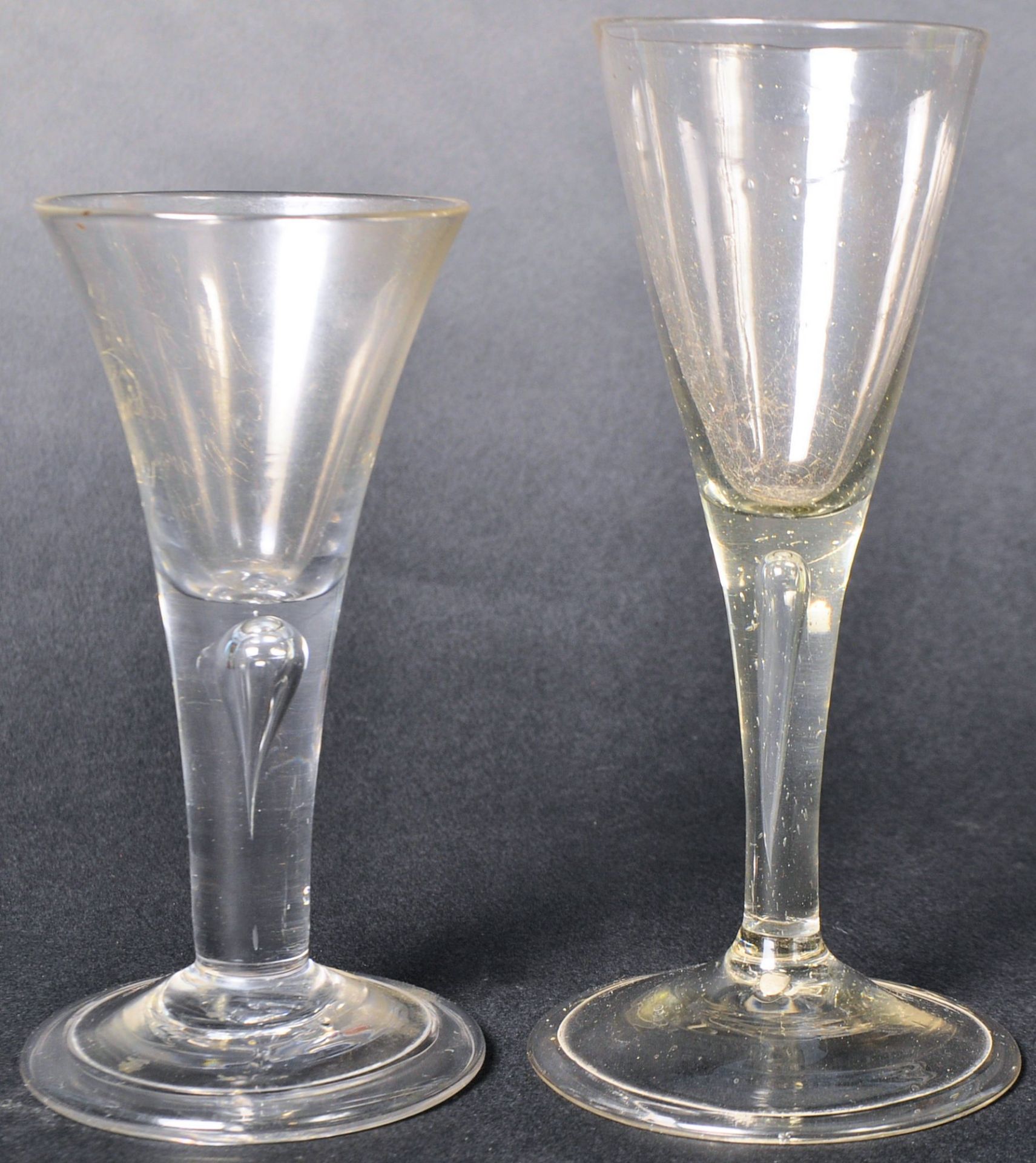 TWO 18TH CENTURY GEORGE II WINE DRINKING GLASSES