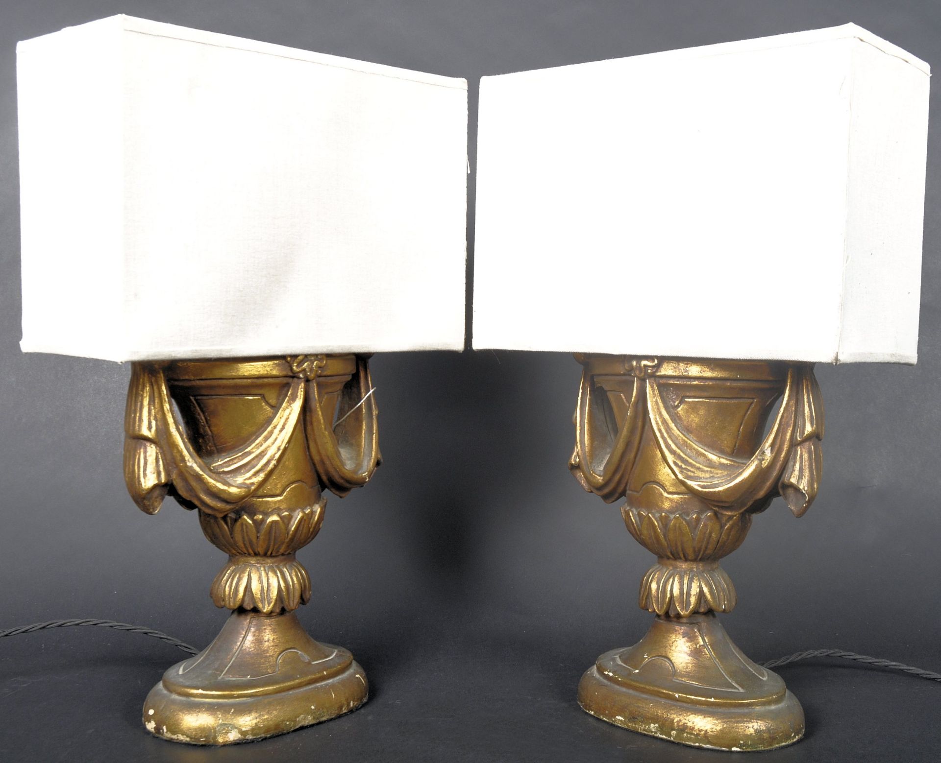 PAIR OF ART DECO GILT RESIN TABLE LAMP LIGHTS OF URN FORM