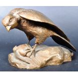 BRONZE STATUE FIGURE OF A FALCON STOOD UPON HIS PREY