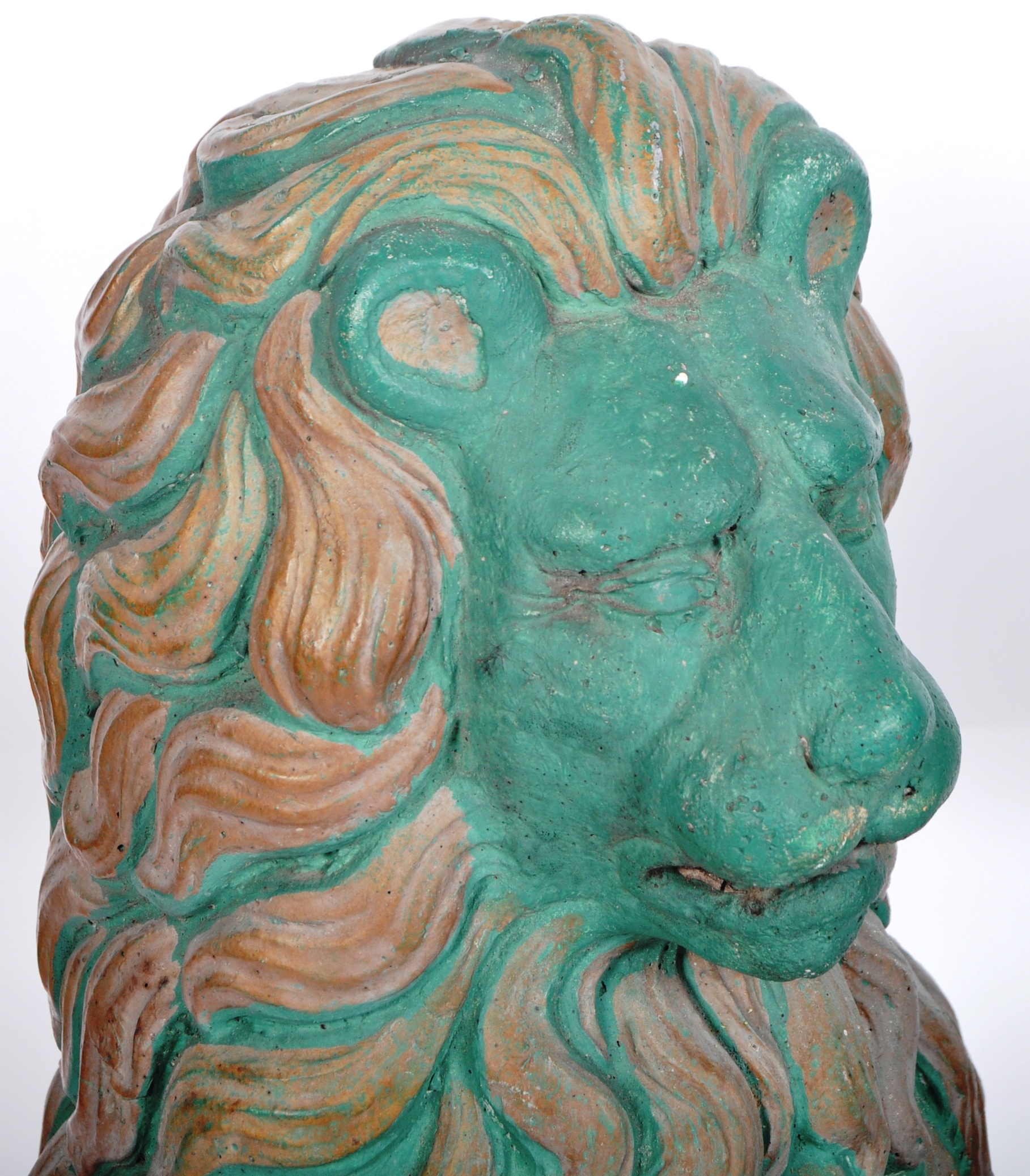 MATCHING PAIR OF PAINTED RECONSTITUTED STONE LION FIGURES - Image 4 of 12