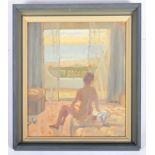 IAN CRER (B. 1959) - 80'S OIL ON CANVAS PAINTING OF A SEATED NUDE