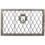 18TH CENTURY LED LINED STAINED GLASS WINDOW WITH CENTRAL CREST