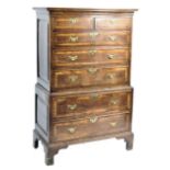 18TH CENTURY QUEEN ANNE CROSSBANDED OAK CHEST ON CHEST