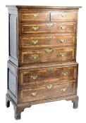 18TH CENTURY QUEEN ANNE CROSSBANDED OAK CHEST ON CHEST