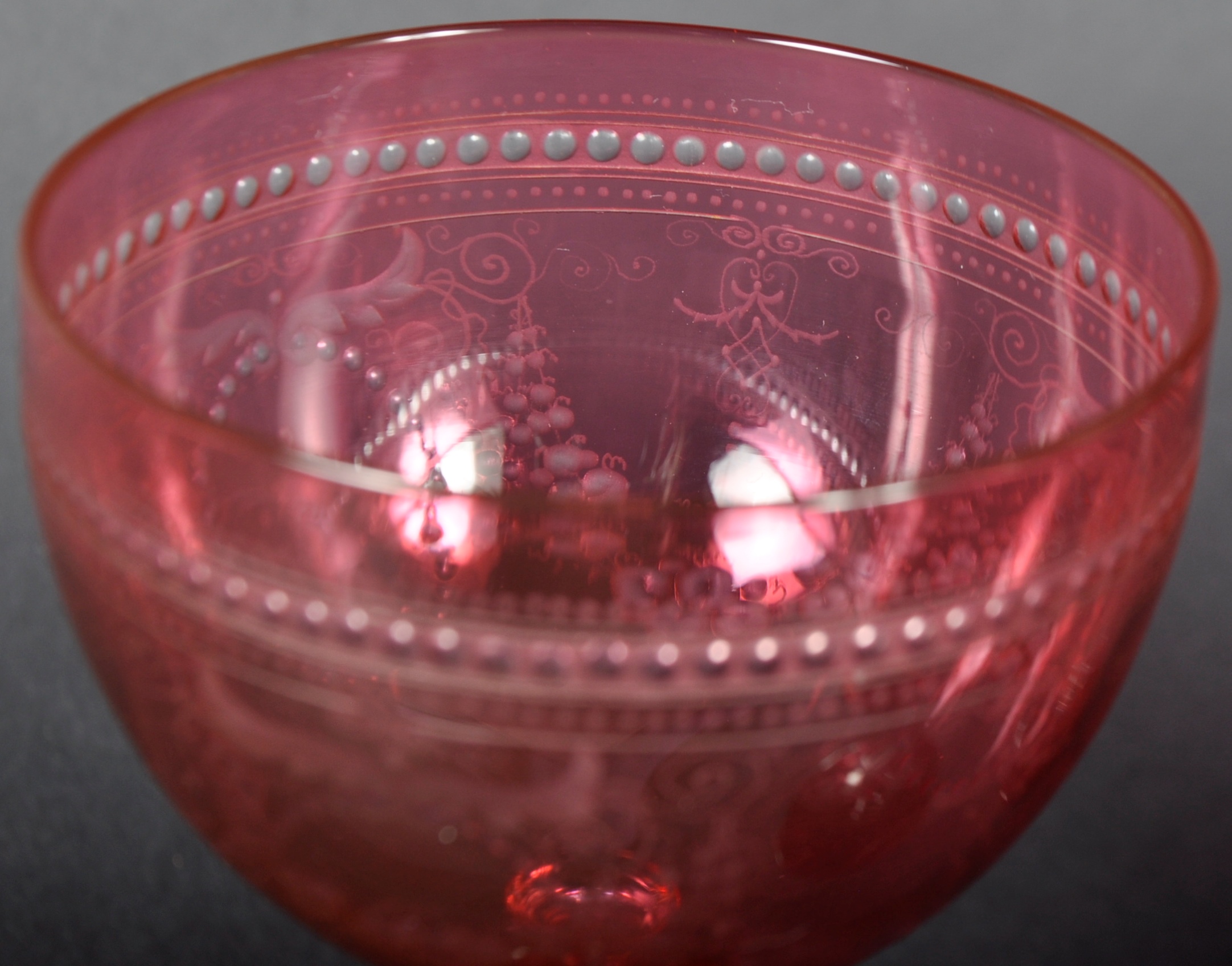 SET OF 19TH CENTURY BOHEMIAN CRANBERRY WINE GLASSES - Image 4 of 8