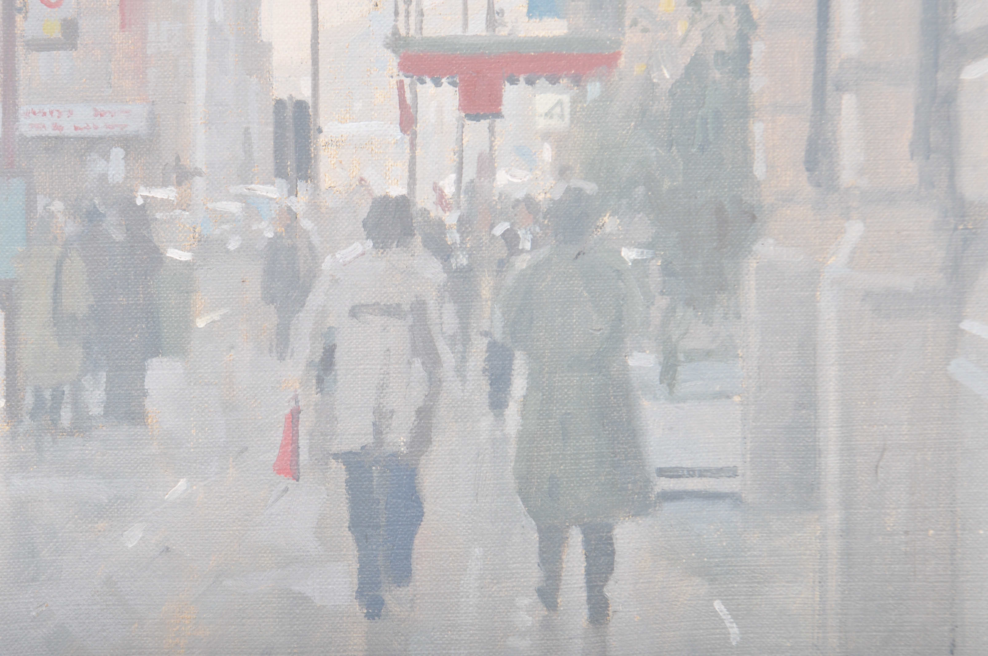 IAN CRYER (B. 1959) - 1990'S OIL ON BOARD PAINTING OF PICCADILLY - Image 3 of 5