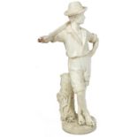 LARGE 19TH CENTURY ITALIAN WHITE MARBLE HUNTSMAN STATUE