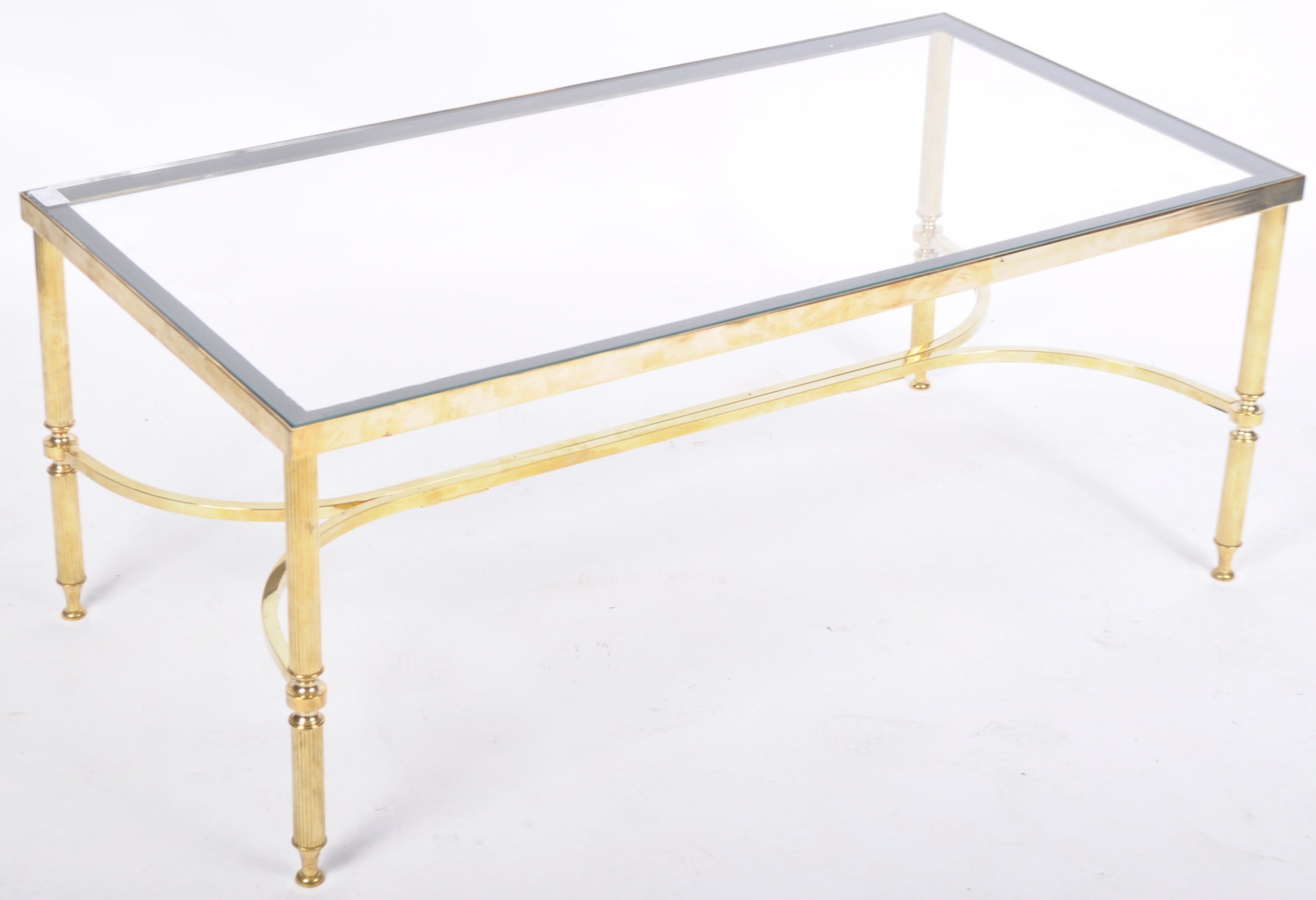 HOLLYWOOD REGENCY BRASS FRAMED COFFEE TABLE WITH GLASS TOP - Image 2 of 5