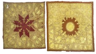 TWO 20TH CENTURY INDIAN SILVER AND GOLD BULLION THREAD TAPESTRIES