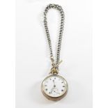 SILVER HALLMARKED OPEN FACE POCKET WATCH & CHAIN