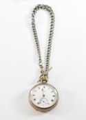 SILVER HALLMARKED OPEN FACE POCKET WATCH & CHAIN