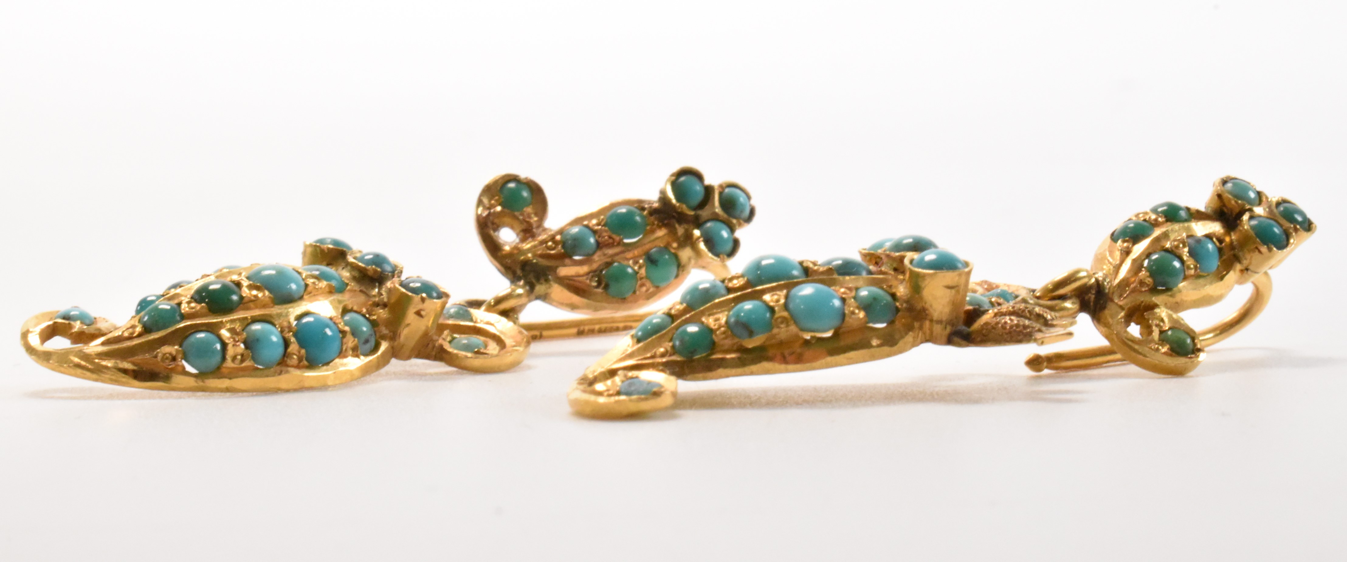 PAIR OF VICTORIAN GOLD & TURQUOISE DROP EARRINGS - Image 2 of 4