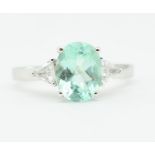 HALLMARKED 18CT GOLD PARAIBA TOURMALINE & DIAMOND RING