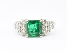 ART DECO STYLE EMERALD & DIAMOND RING