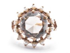 GOLD SMOKEY QUARTZ & SEEDPEARL DRESS RING