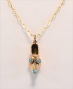 GOLD & TURQUOISE SLIPPER PENDANT NECKLACE