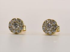 PAIR OF HALLMARKED 18CT GOLD & DIAMOND CLUSTER EARRINGS