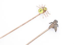 TWO VICTORIAN GOLD INSECT STICK PINS