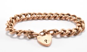 ANTIQUE 9CT GOLD CURB LINK HEART LOCK BRACELET