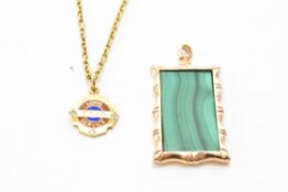 GOLD ENAMELLED ESSO PENDANT NECKLACE & MALACHITE PENDANT