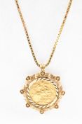 1909 FULL SOVERIEGN GOLD PENDANT NECKLACE