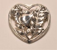 SILVER HEART & BIRD BROOCH