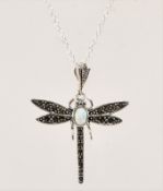 SILVER SYNTHETIC OPAL & MARCASITE PENDANT