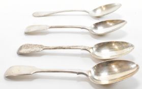 FOUR 19TH CENTURY SILVER SPOONS INCLUDING 3 ENGLISH HALLMARKED