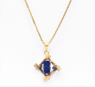 GOLD LAPIS LAZUI & EMERALD PENDANT NECKLACE