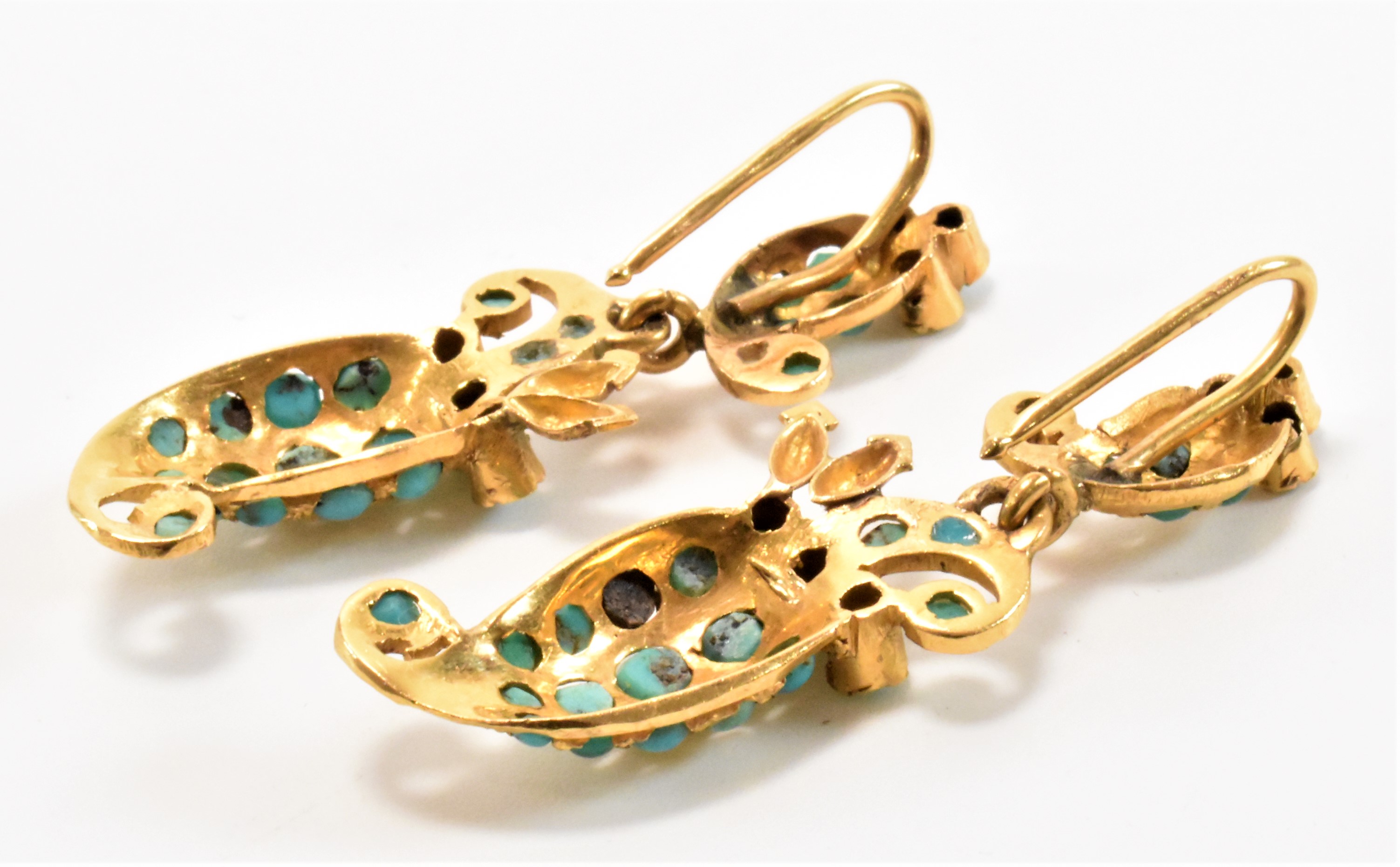 PAIR OF VICTORIAN GOLD & TURQUOISE DROP EARRINGS - Image 3 of 4