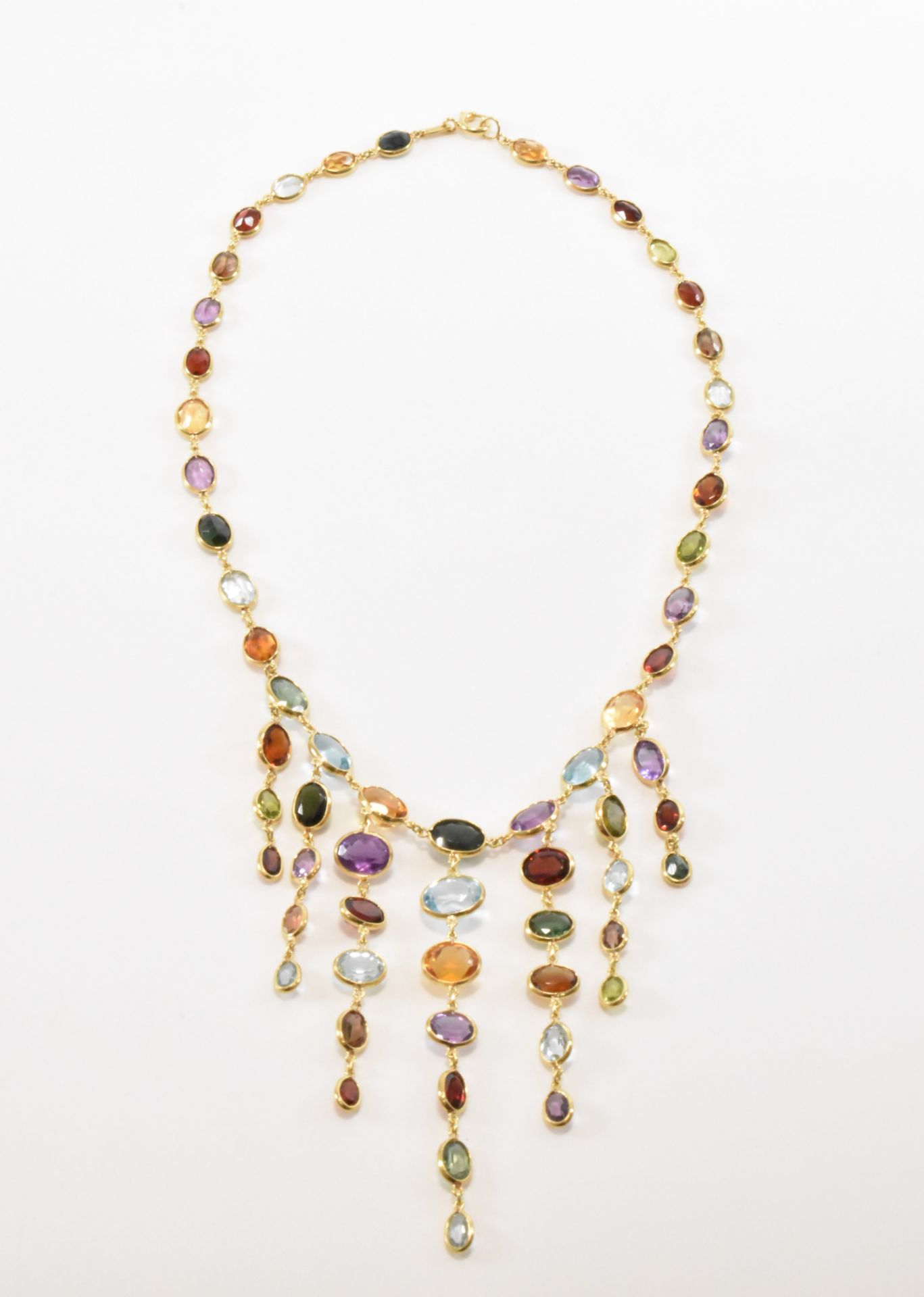 VINTAGE GOLD & MULTIGEM FRINGE NECKLACE