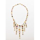 VINTAGE GOLD & MULTIGEM FRINGE NECKLACE