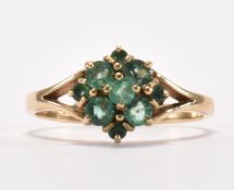 HALLMARKED 9CT GOLD & EMERALD CLUSTER RING