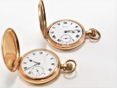 TWO GOLD PLATED FULL HUNTER POCKET WATCHES