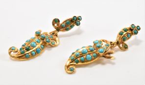 PAIR OF VICTORIAN GOLD & TURQUOISE DROP EARRINGS